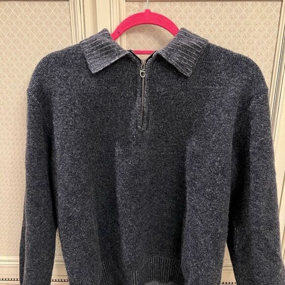 Salvatore Ferragamo blue gray wool cashmere half zip sweater - Picture 3 of 5